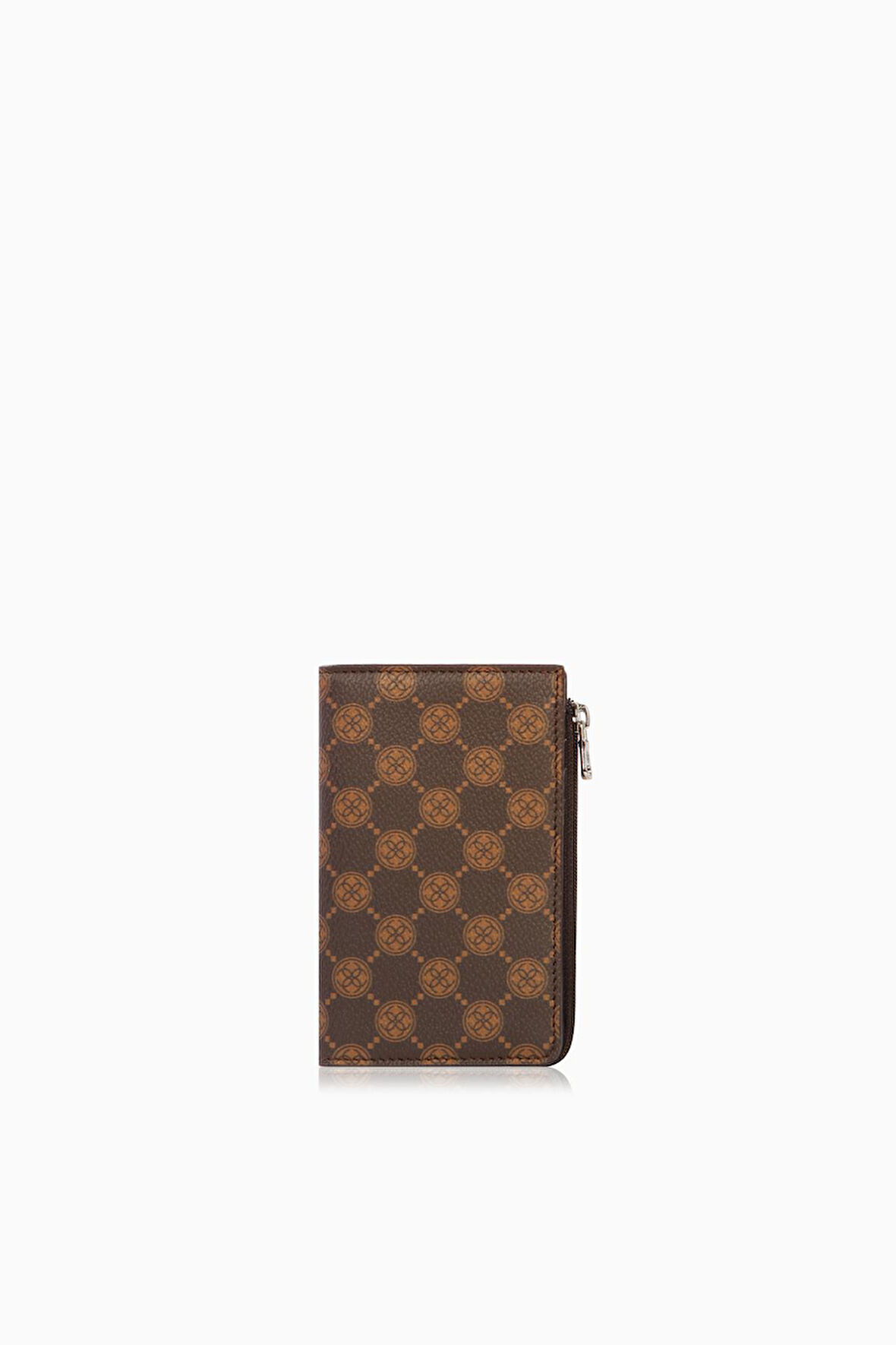 Cengiz Pakel Unisex Monogram Hakiki Deri Fermuarlı Kartlık - 2512MD - Kahverengi