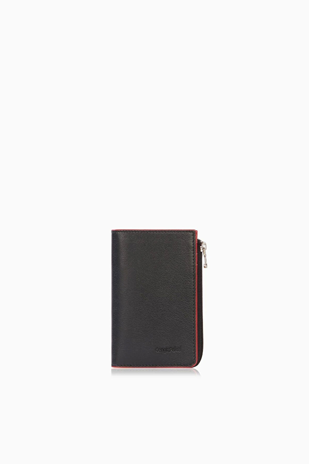 Cengiz Pakel Unisex Hakiki Deri Fermuarlı Kartlık – 2512C - Siyah/Kırmızı