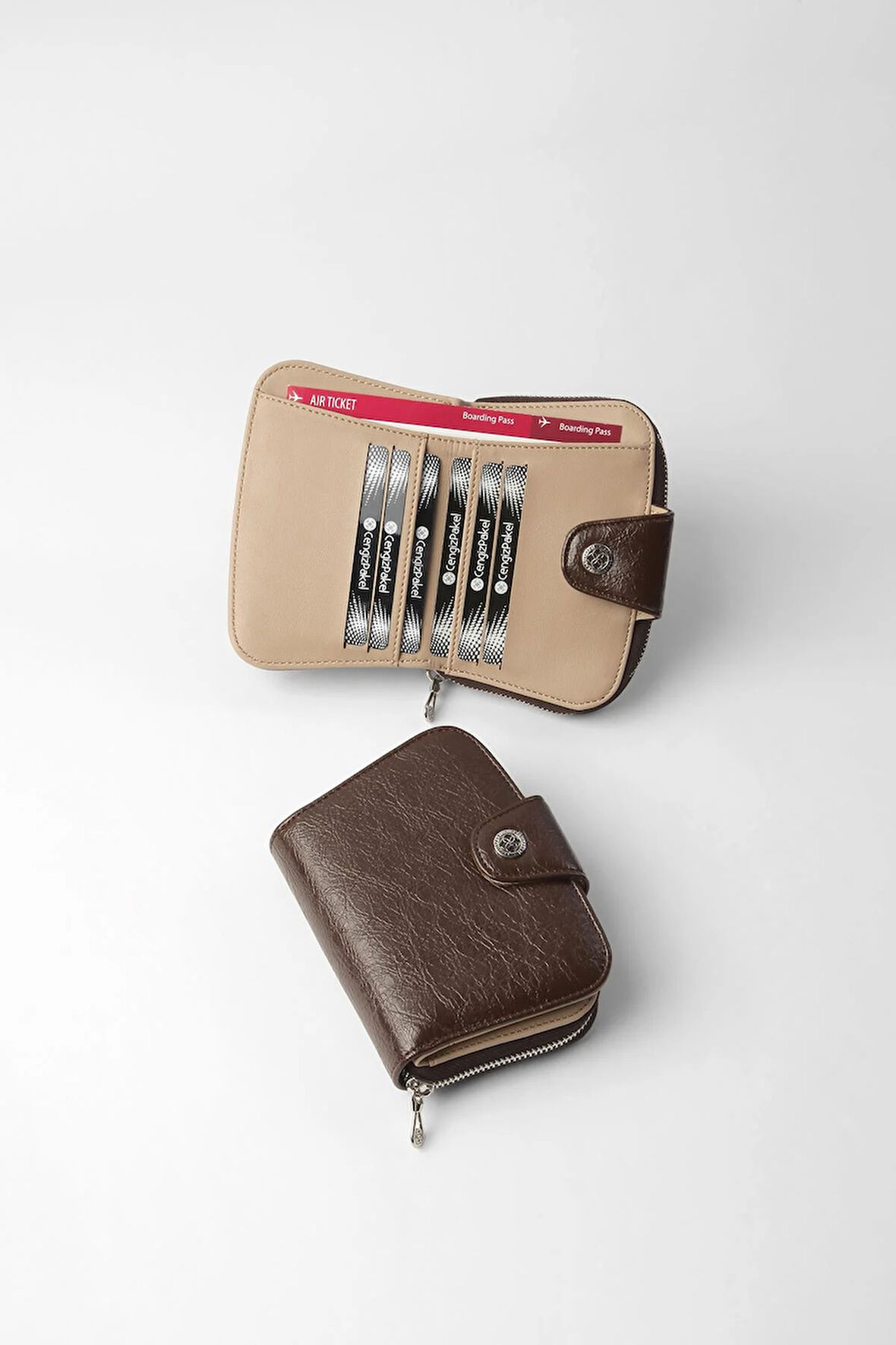 Cengiz Pakel Küçük Boy Desenli Kadın Cüzdan/Portföy - 65308 - Kahve/Toprak