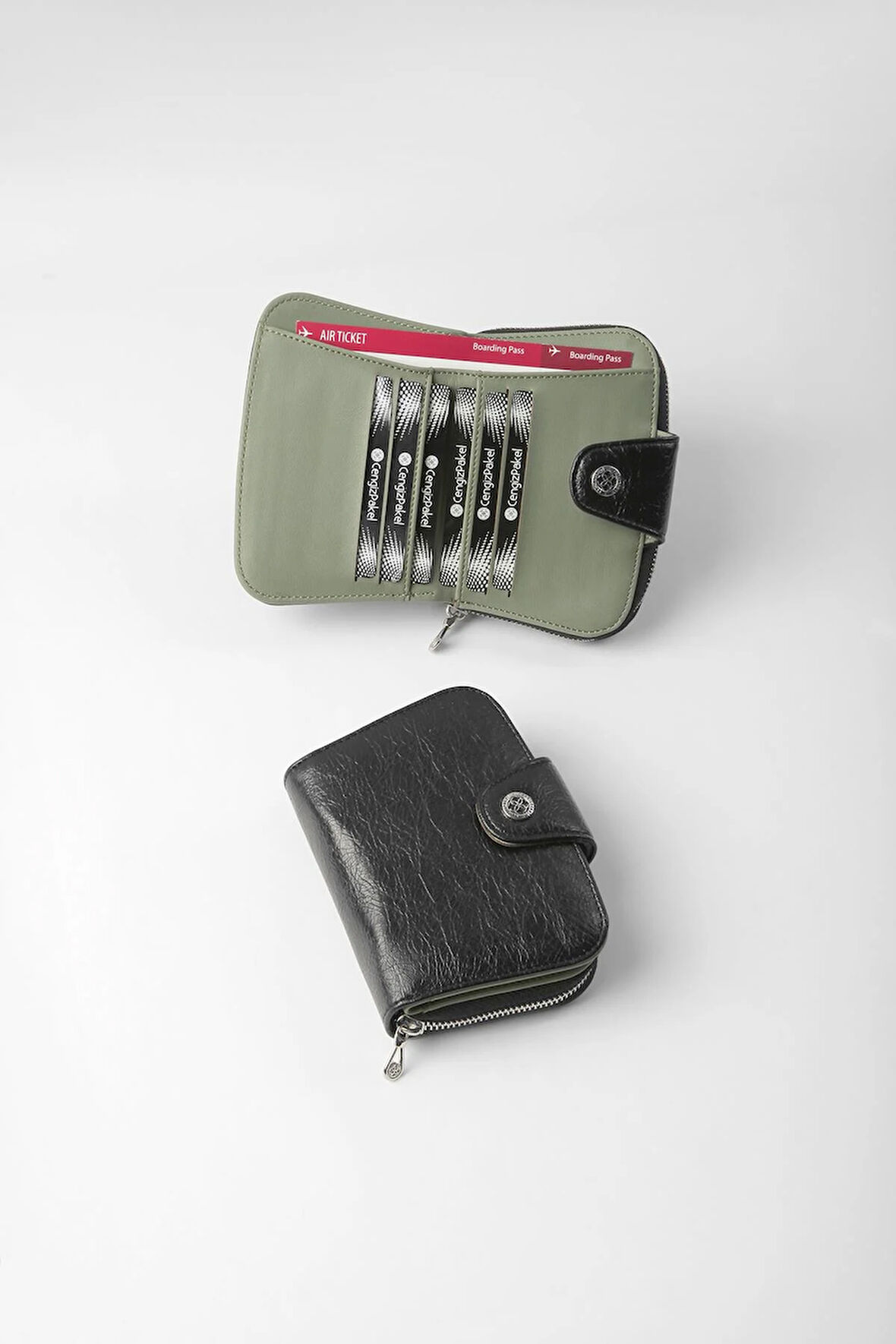 Cengiz Pakel Küçük Boy Desenli Kadın Cüzdan/Portföy - 65308 - Siyah/Yeşil