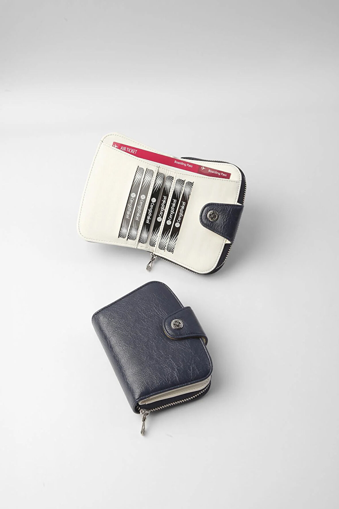 Cengiz Pakel Küçük Boy Desenli Kadın Cüzdan/Portföy - 65308 - Lacivert/Beyaz