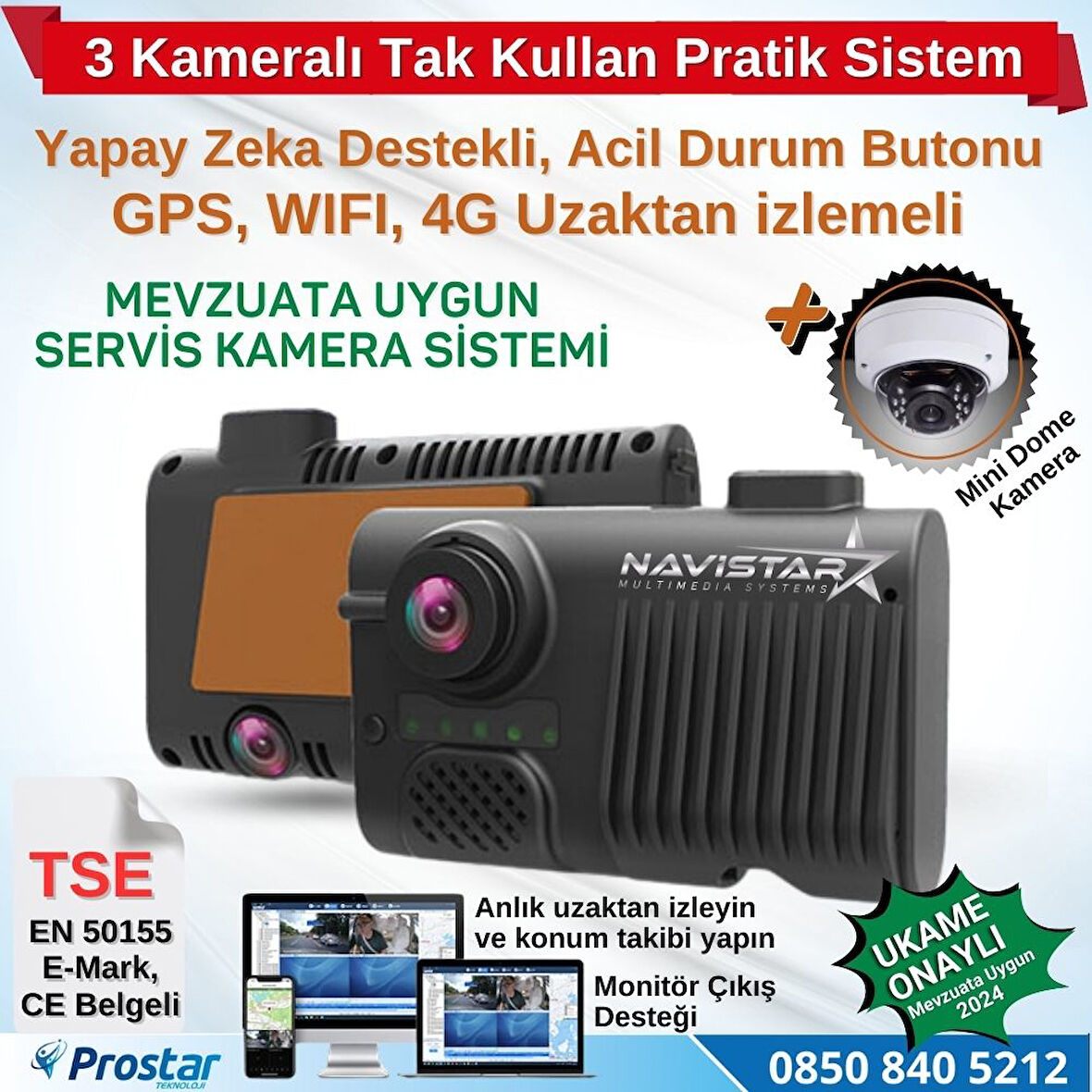 Servis Mevzuatına Uygun 3 Kameralı Monitör Çıkışlı 4G GPS WIFI Acil Durum butonu dahil Pratik Montaj