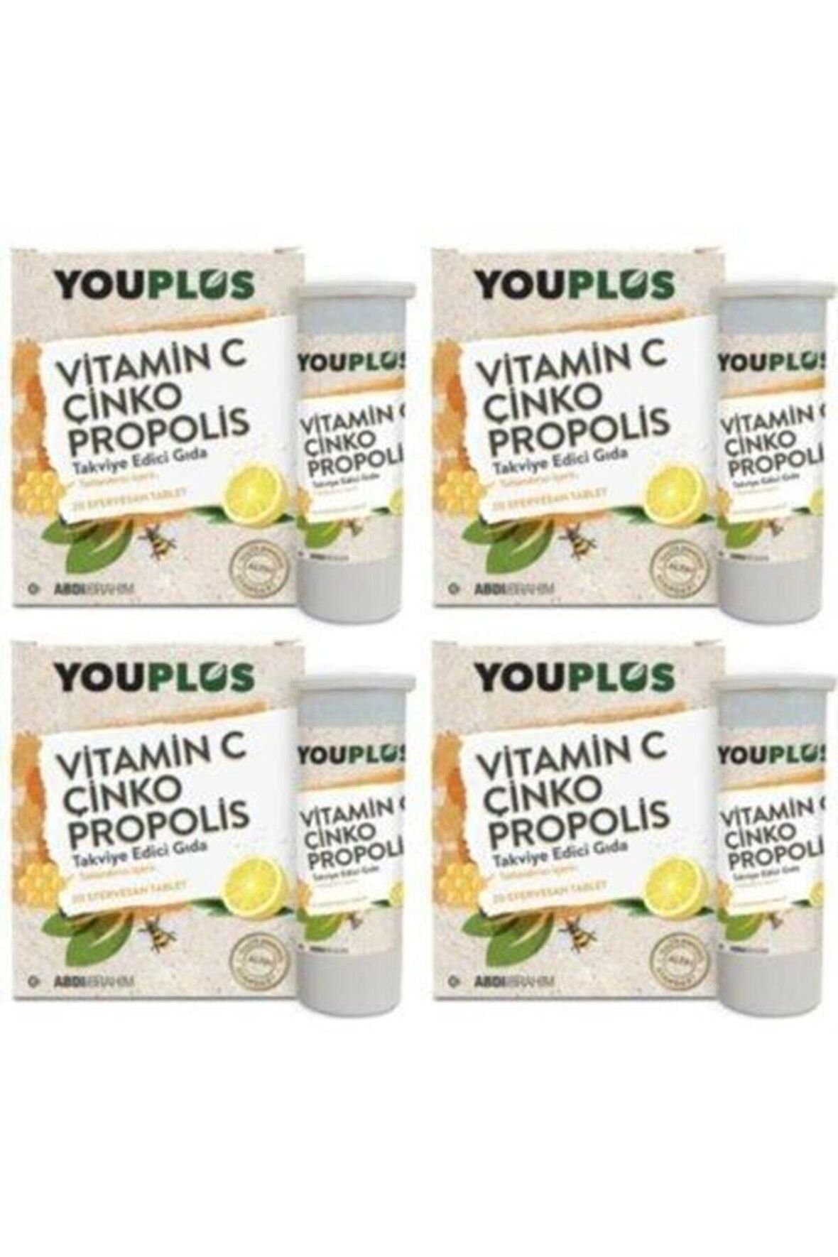 4 Adet Youplus Vitamin C, Çinko, Propolis Efervesan Tablet Takviye