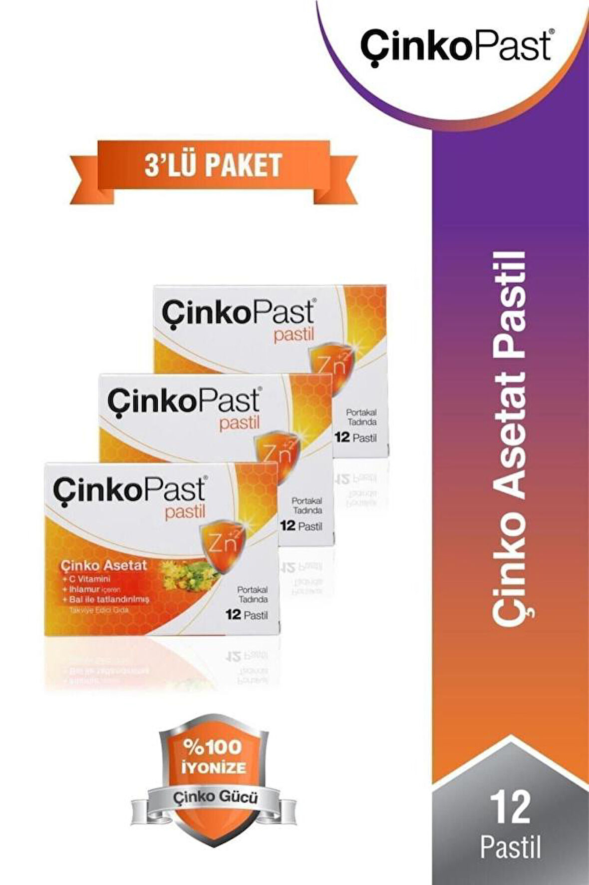 Çinkopast C Vitamini Ihlamur Bal Pastil 12'li- 3 ADET - SKT:12/2027