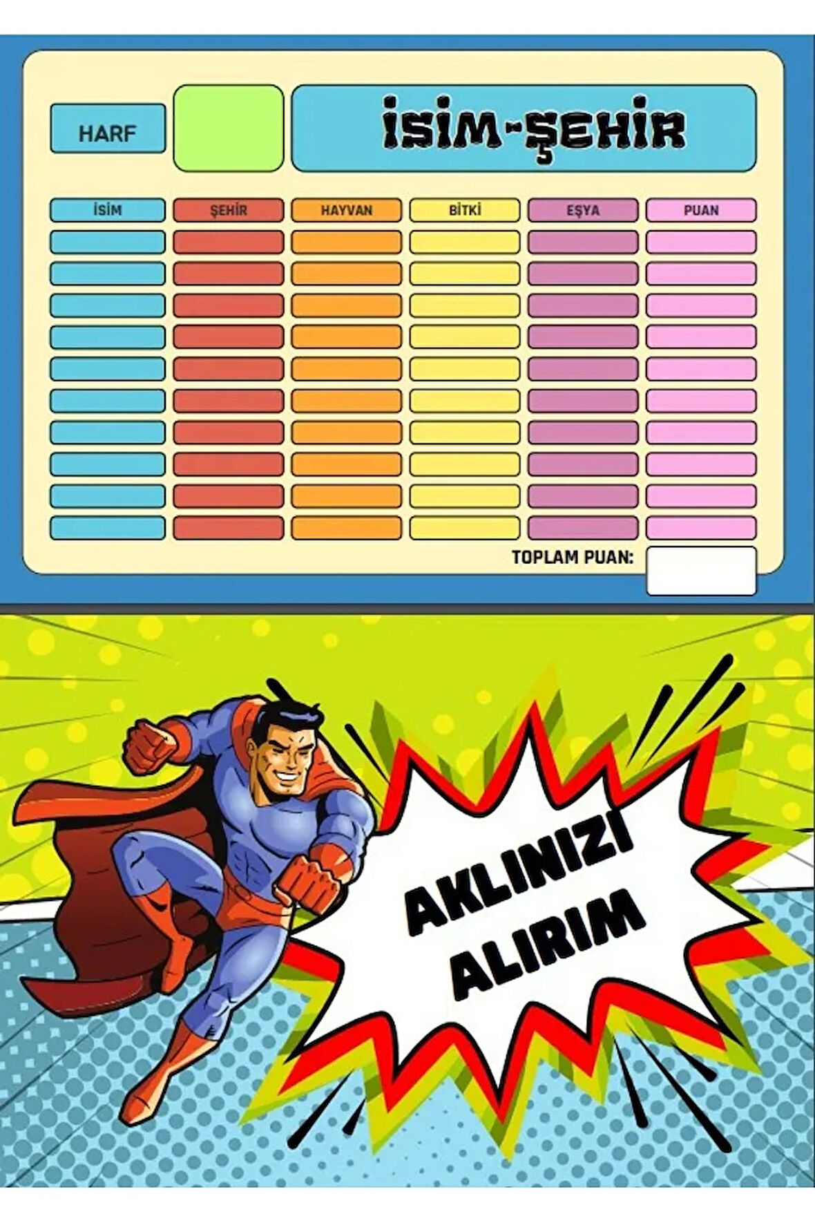 İsim-Şehir Oyunu YAZ-SİL (PVC Kaplı)