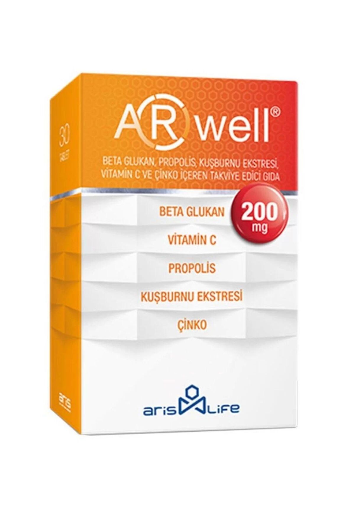 Arwell Beta Glukan 200 Mg - Vitamin C - Propolis - Çinko İçeren Takviye Edici Gida 30 Tablet