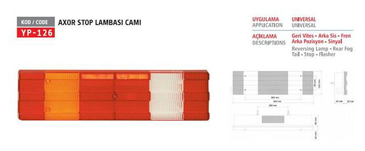 Mercedes Truck Stop Lambası Camı Sag - Sol Mercedes Actros / Axor / Axor II / Actros Mp2-Mp3 / (7 Fonsıyonlu) - Yuceplast Yp-126