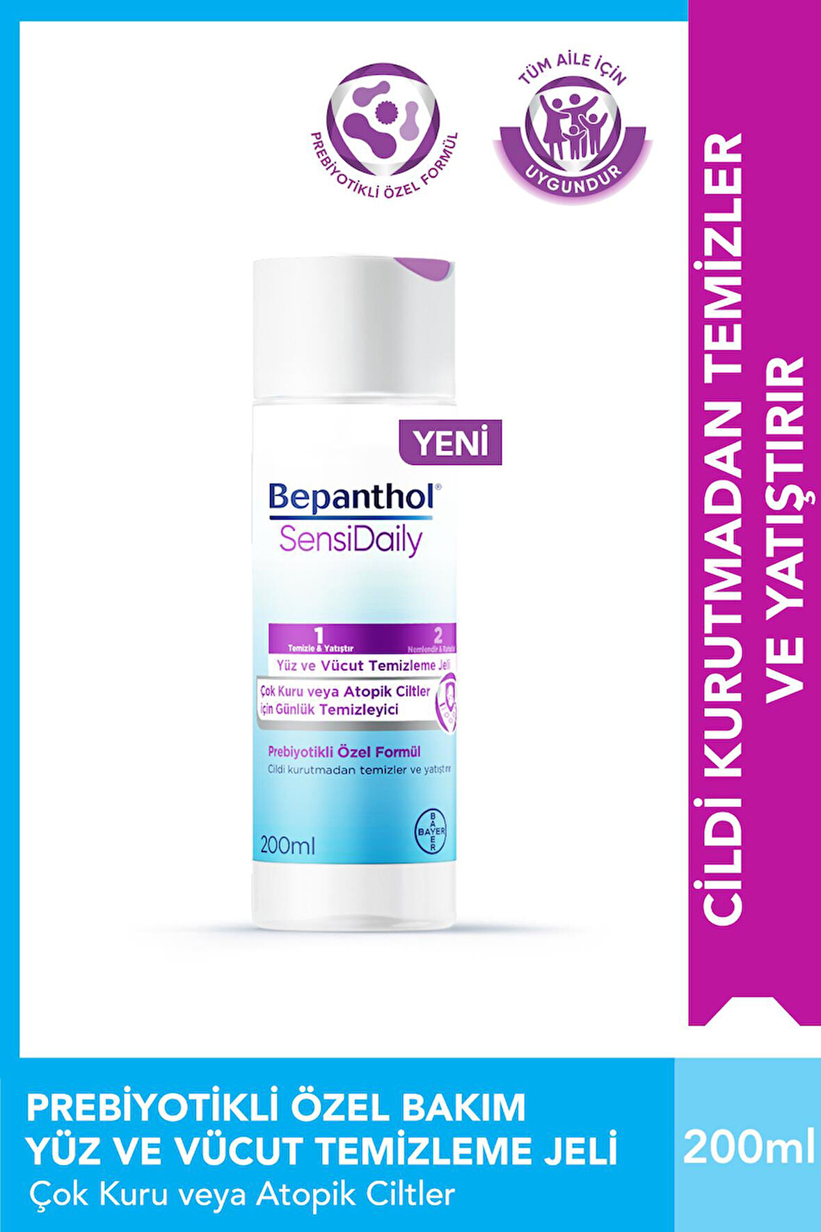 SensiDaily Yüz ve Vücut Temizleme Jeli 200ml - SensiWash Çok Kuru Atopik Ciltler, Günlük Vücut Bakım