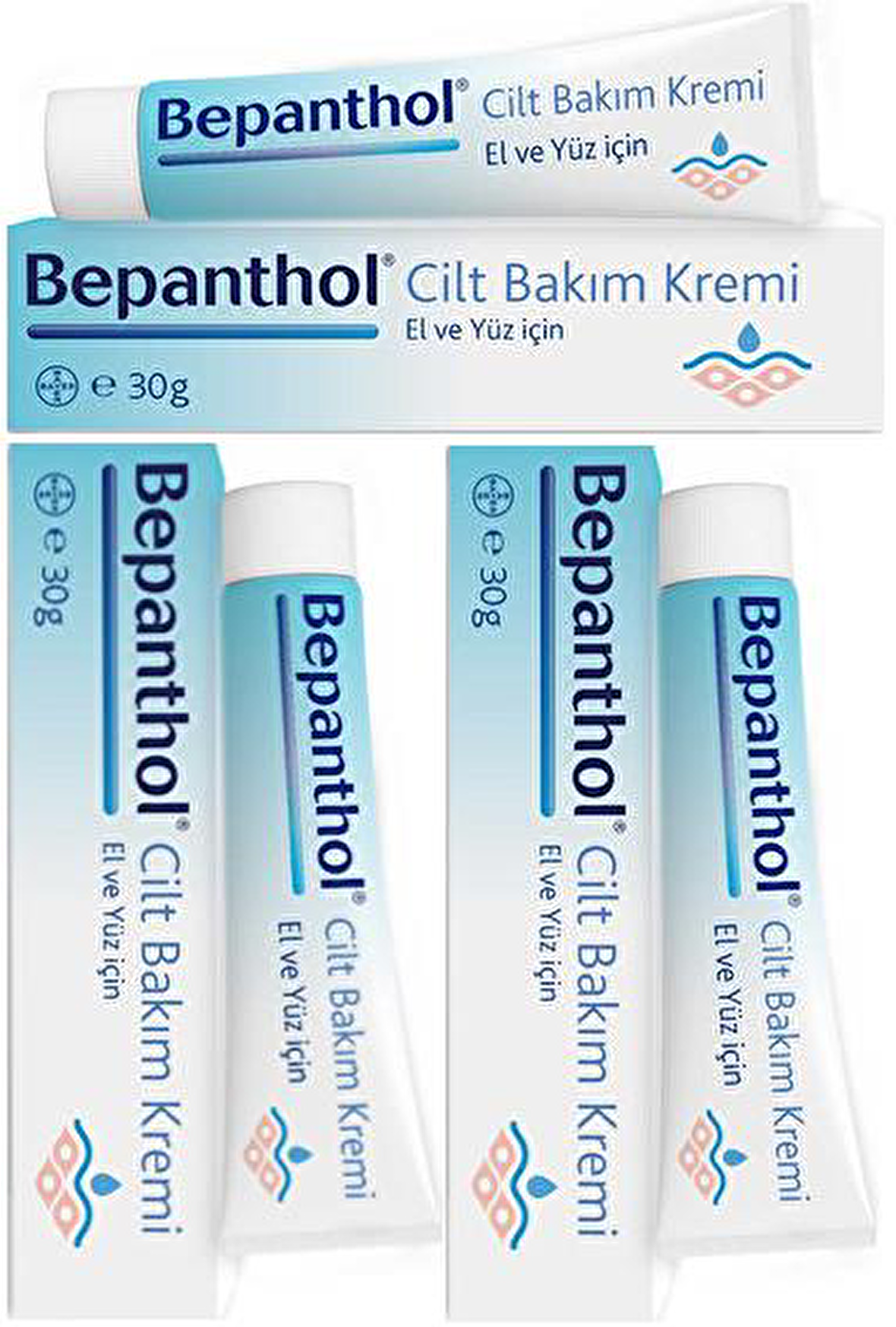 Bepanthol Cilt Bakım Kremi Tüm Cilt Tipleri İçin Su Bazlı Yağsız Nemlendirici Yüz Bakım Kremi 3 x 30 gr