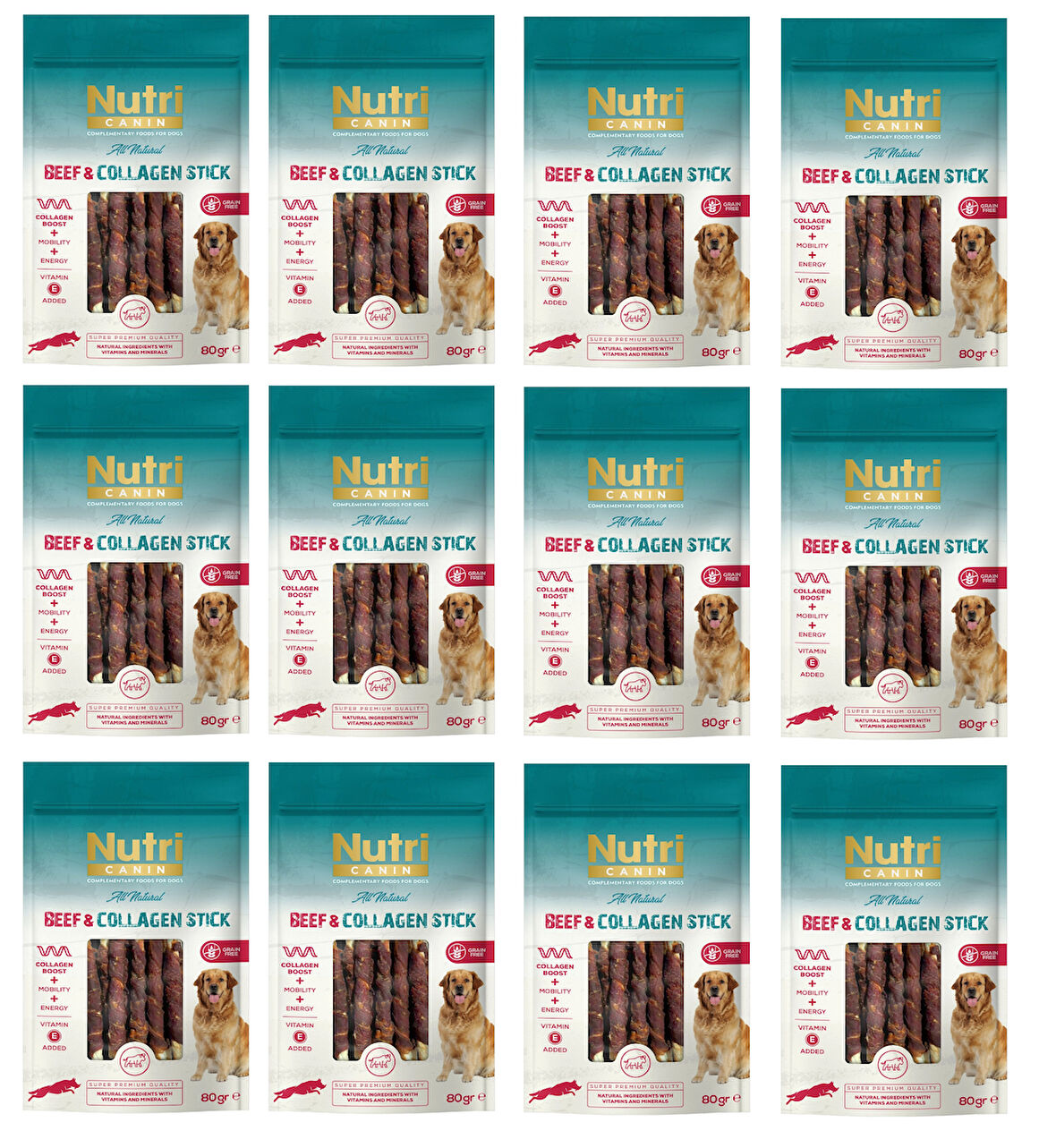 Nutri Canin Sığır Eti Sargılı Kolajen Çubuk Tahılsız Köpek Et Ödülü 80 Gr. X 12 Adet
