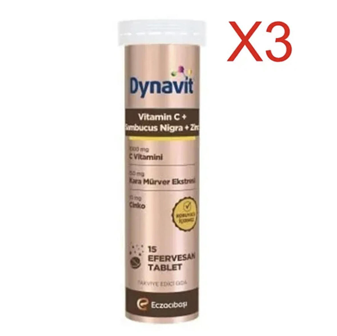 3 X Dynavit Vitamin C + Sambucus Nigra 15 Efervesan Tablet