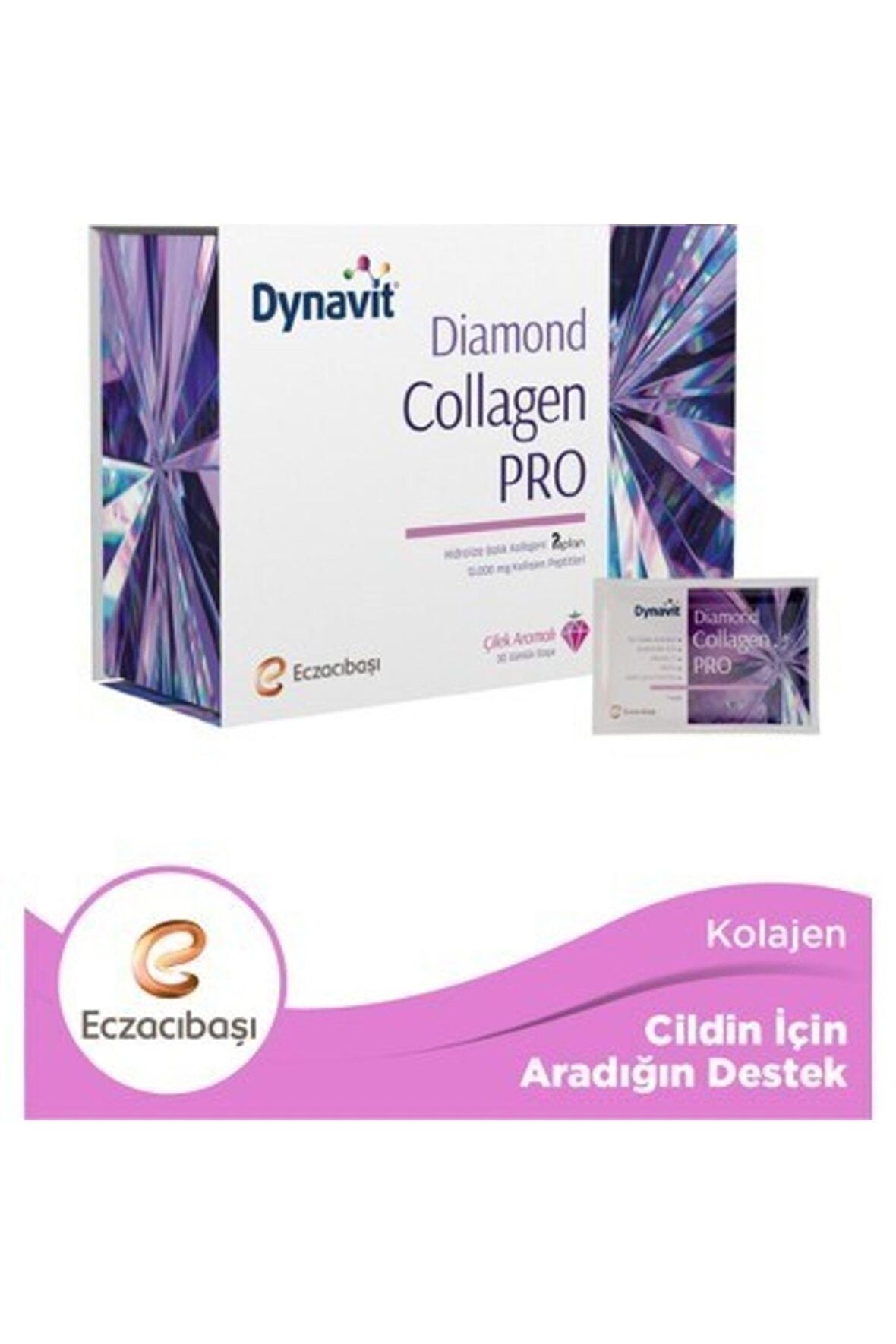 Dynavit Diamond Collagen Pro Çilek Aromalı Hidrolize Balık Kolajeni 30 Saşe