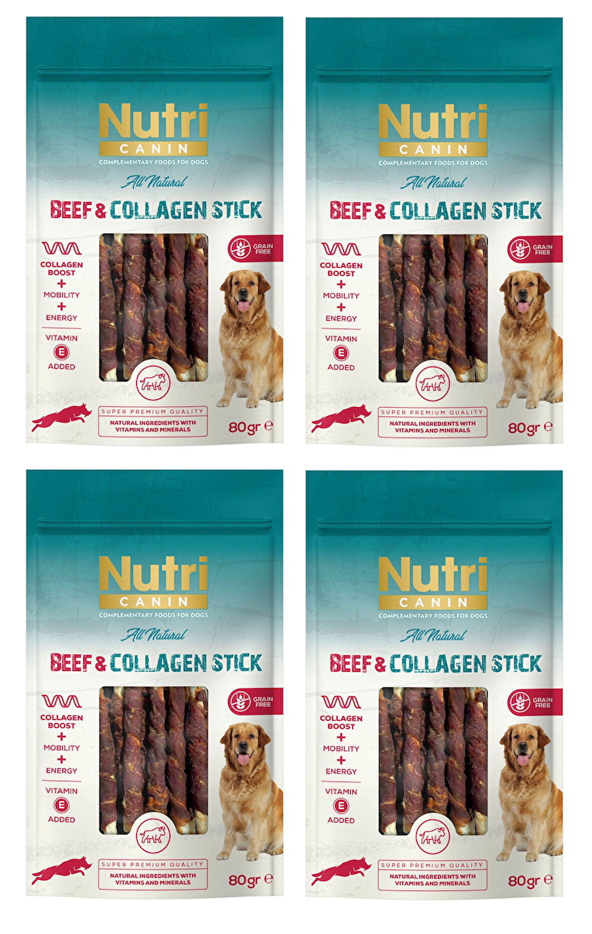 Nutri Canin Sığır Eti Sargılı Kolajen Çubuk Tahılsız Köpek Et Ödülü 80 Gr. X 4 Adet