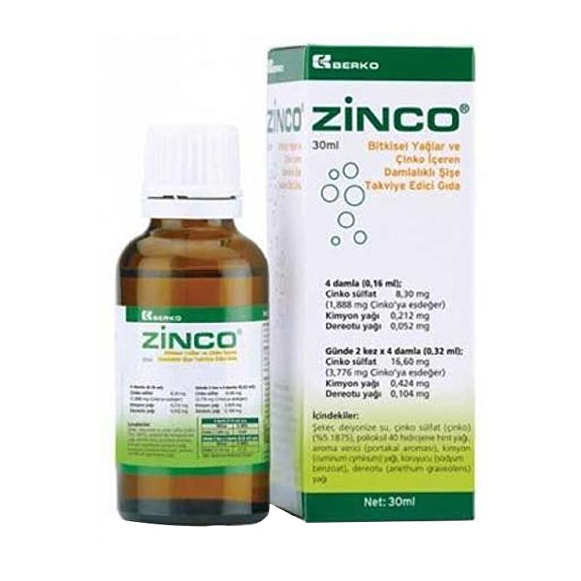  Zinco Bİtkisel Yağlar ve Çinko İçeren Takviye Edici Gıda 30 ml