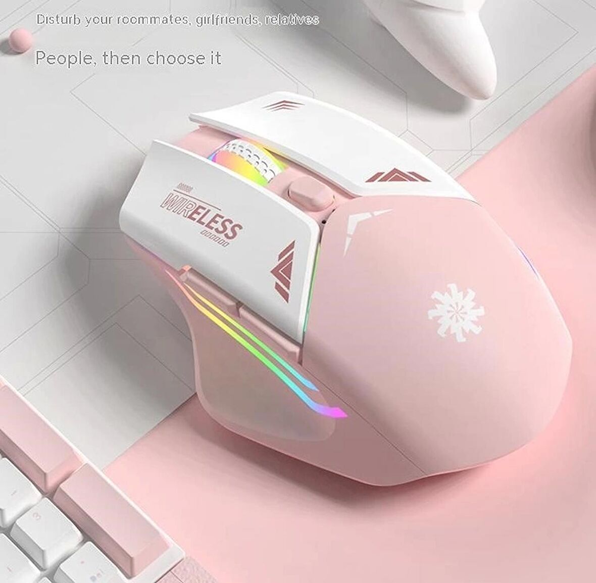 Pembe RGB Şarjlı Kablosuz 1600DPI Işıklı Kablosuz Mouse Bwm1