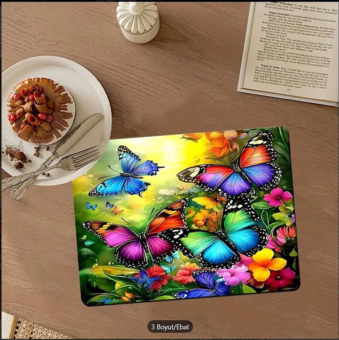 55 CM x 45 CM CANLI KELEBEK VE ÇİÇEK TASARIMI TEZGAH ÜSTÜ BULAŞIK KURUTMA MATI BULAŞIKLIK KURUTMA ÖRTÜSÜ