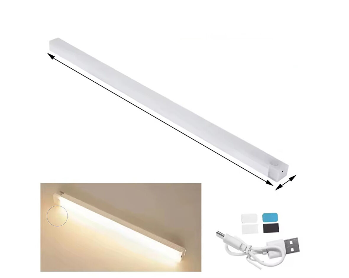  50 CM SARI GÜN IŞIĞI HAREKET SENSÖRLÜ DOLAP İÇİ ÇALIŞMA MASASI MUTFAK TEZGAH ALTI USB LED IŞIK
