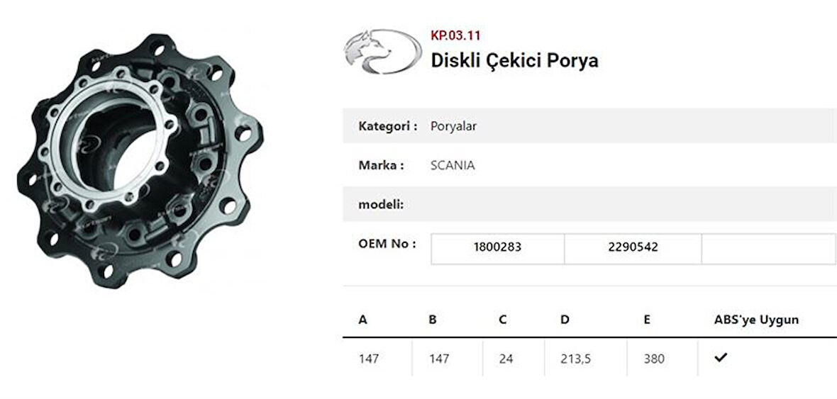 Scanıa Truck Dingil Poryası Arka Teker Yeni Tip Diskli Rulmansız  Scanıa R G Serisi - Kurtsan Kp.03.11