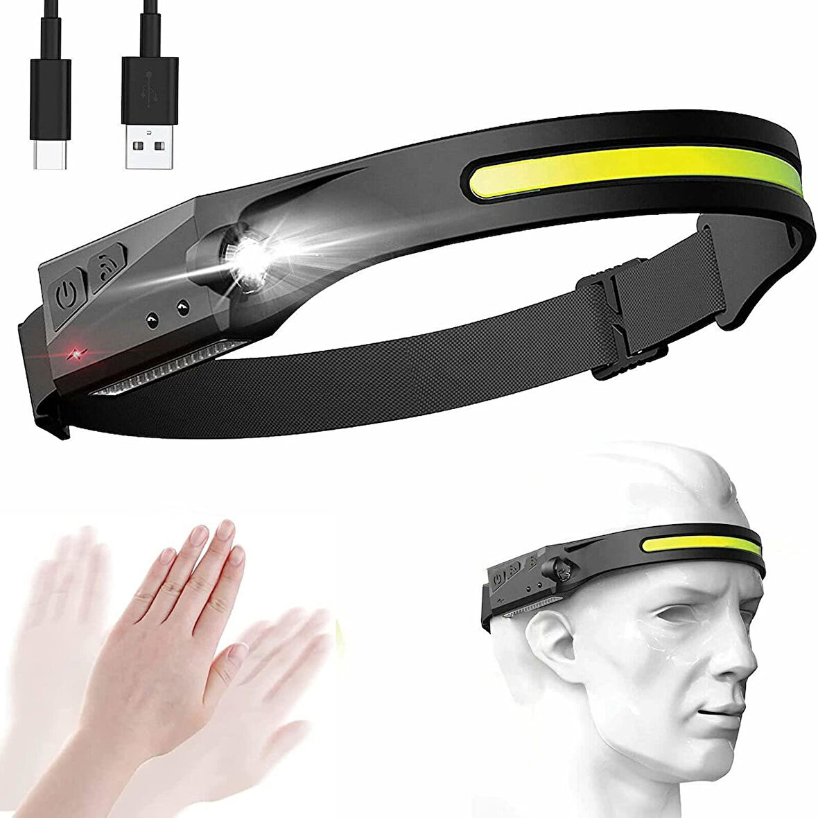 MİGHTY ŞARJLI COB LED 350 LÜMEN HAREKET ALGILAMALI KAFA LAMBASI AVCI IŞILDAK BALIKÇI KAMP LAMBASI