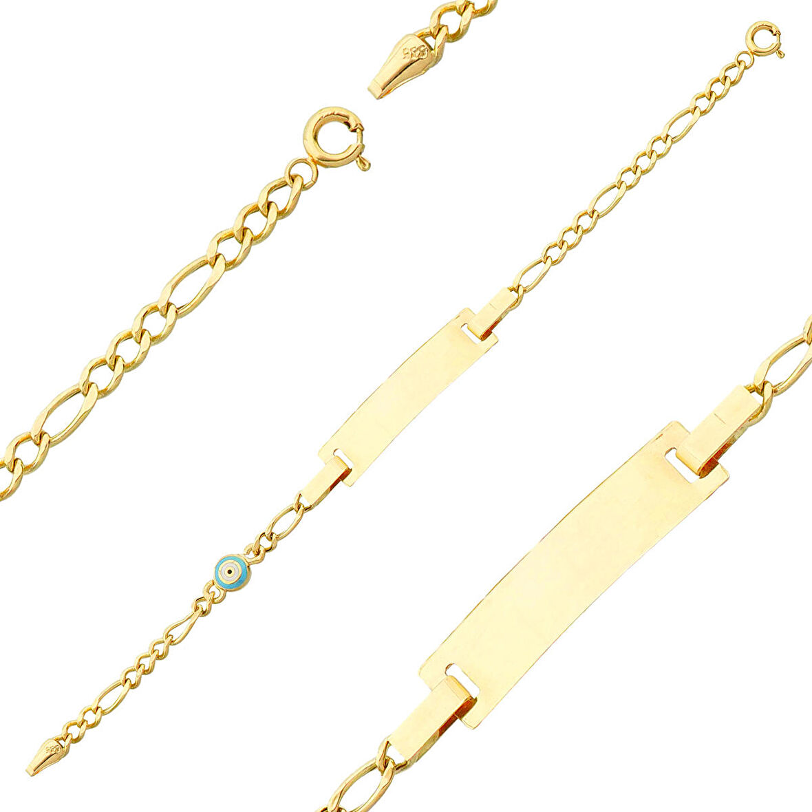 Mavi Nazar Boncuk Altın Çocuk Künye Bileklikk