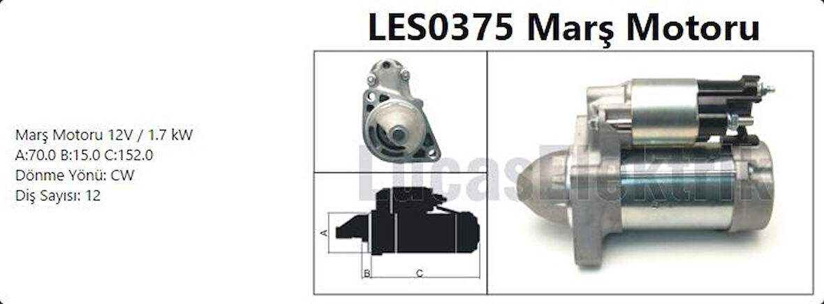 Mercedes Mars Motoru (denso Tip, 12v 1,7kw 12 Dis) X204 08>15 W204 08>14 C218 14>17 W212 09>15 C207 10>16 Vit - Lucas Les0375