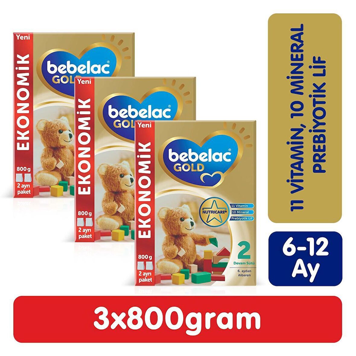 Bebelac 2 Prebiyotik Devam Sütü 3 x 800 gr