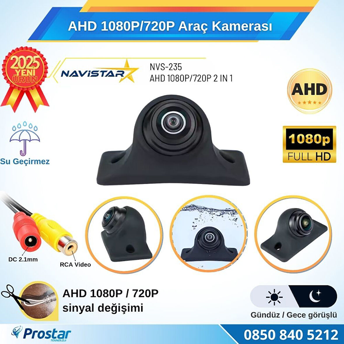 AHD 1080P/720P Silikonlu Arka, Yan ve Ön Görüş Kamerası Rca Soket