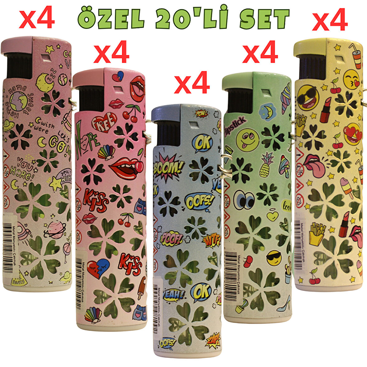 Hunter Turbo Jet Alevli Işıklı Metal Çakmak 20’li Set – Doldurulabilir LED Işıklı (32-4BK)