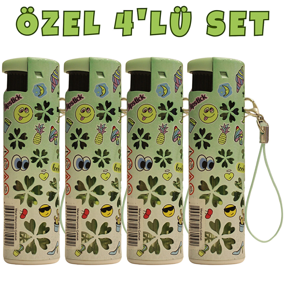 Hunter Turbo Jet Alevli Işıklı Metal Çakmak 4’lü Set – Doldurulabilir LED Işıklı (32-4B4)