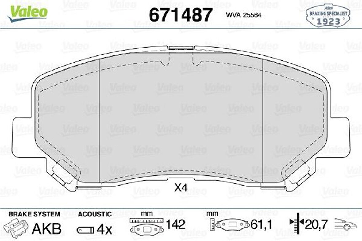 Jeep On Fren Balatası Jeep Cherokee 2.0d 10> - Valeo 671487