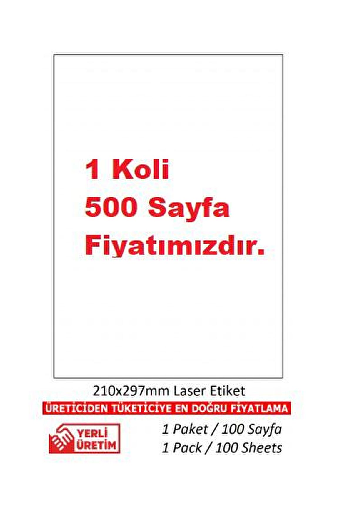 A1-2000 Ebat 297 x 210 mm Lazer Etiket  A4 Sayfada 1 Etiket 500 A4 Etiket