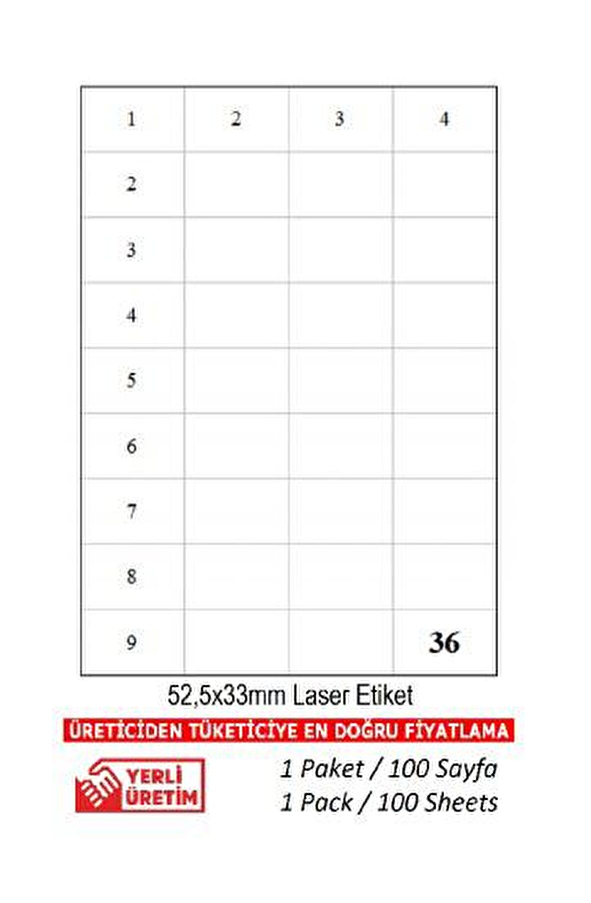 BK-2035 Ebat 52.5 x 33 mm Lazer Etiket  A4 Sayfada 36 Etiket