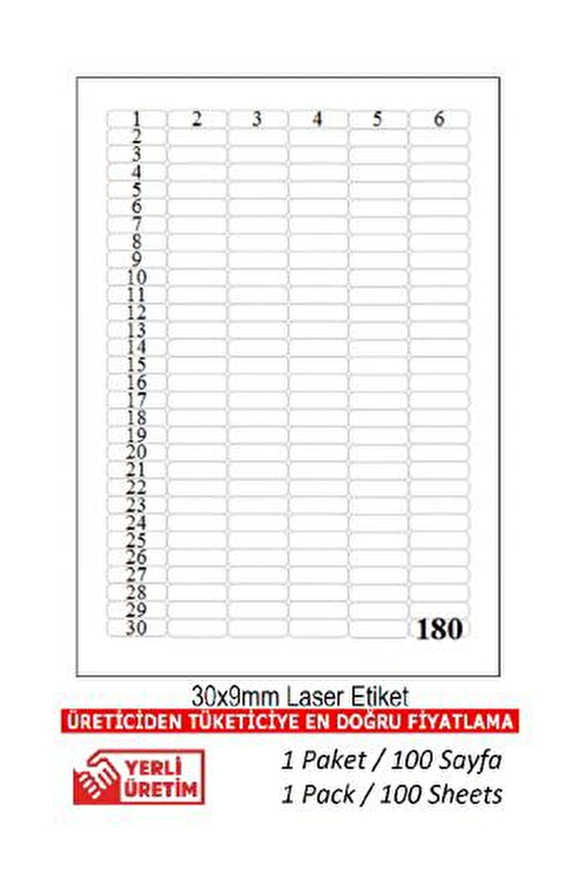 A1-2060 100 A4 Sayfa 30 x 9 mm Lazer Etiket  A4 Sayfada  180 Etiket