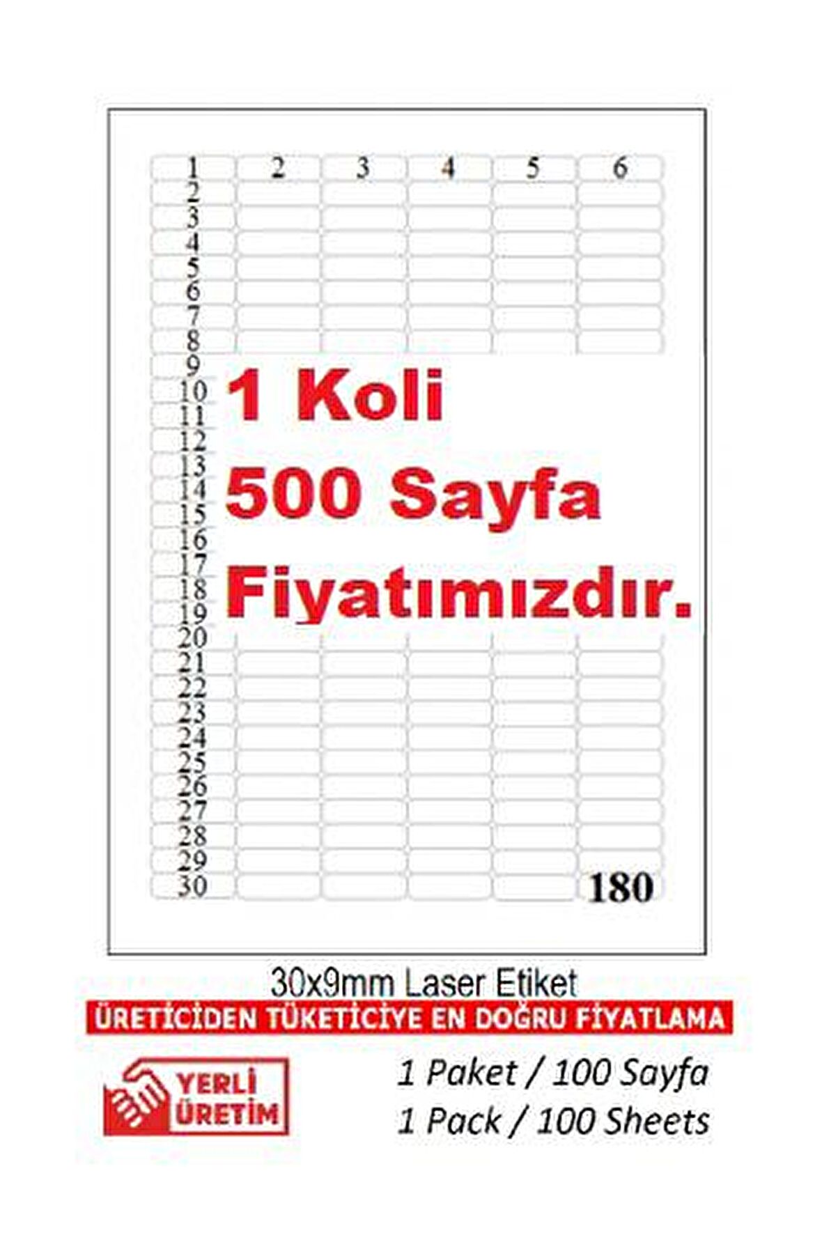 A1-2060 500 A4 Sayfa Lazer Etiket 30 x 9 mm   A4 Sayfada  180 Etiket