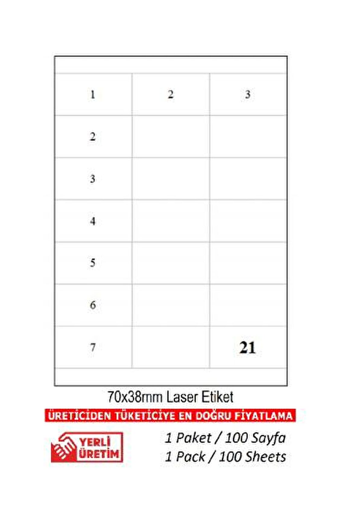 A1-2133 100 A4 Sayfa Lazer Etiket 70 x 25 mm 1 A4 Sayfada 33 Etiket