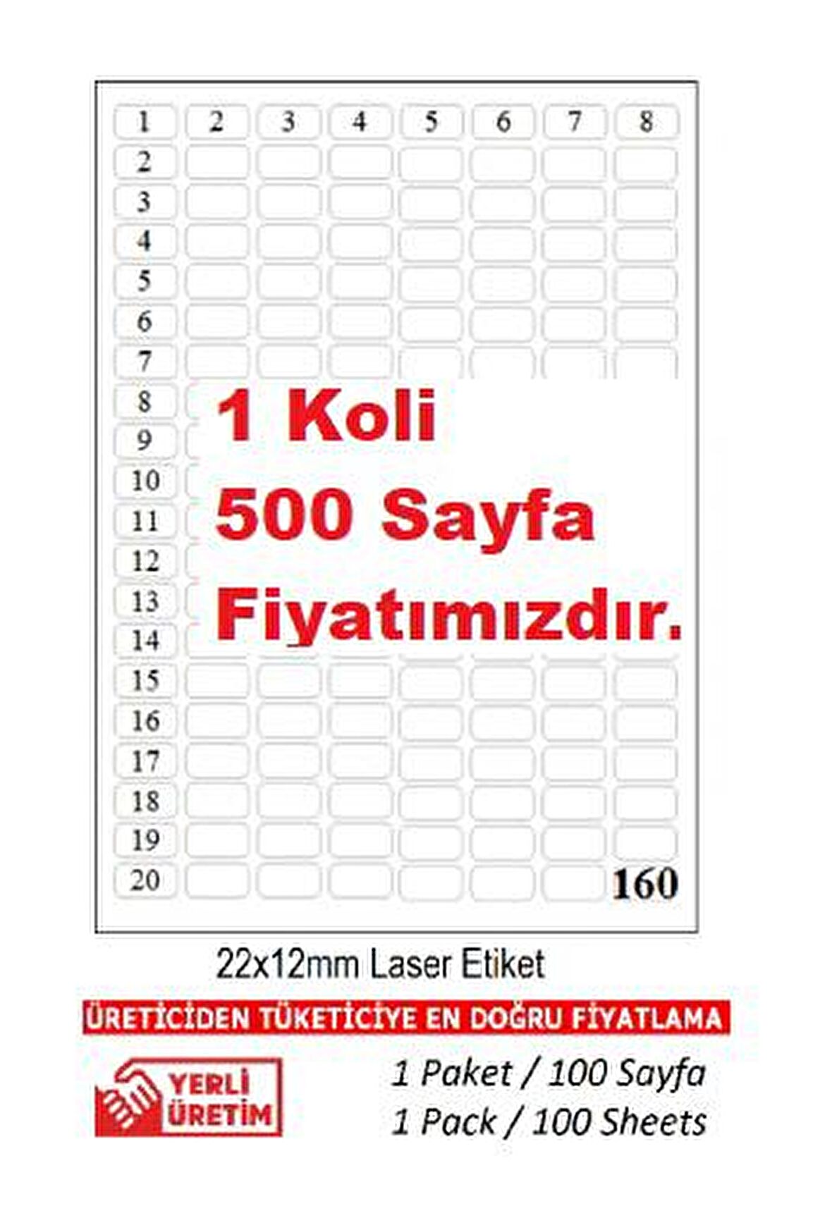 A1 Etiket Tw-2280 500 A4 Sayfa Lazer Etiket 22 X 12 Mm A4 Sayfada 160 Etiket