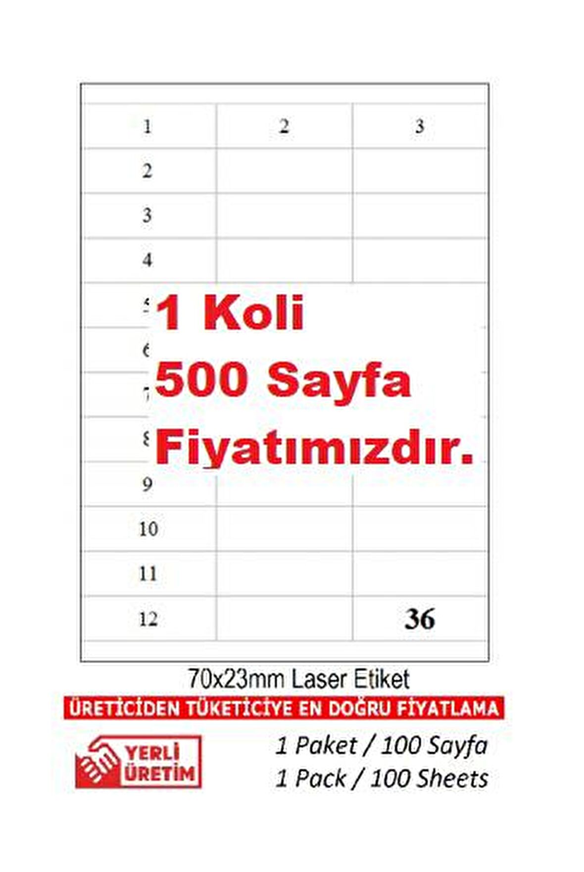  A1 Etiket Tw-2433 500 A4 Sayfa Laser Etiket 70X23 1 A4 Sayfada 36 Etiket