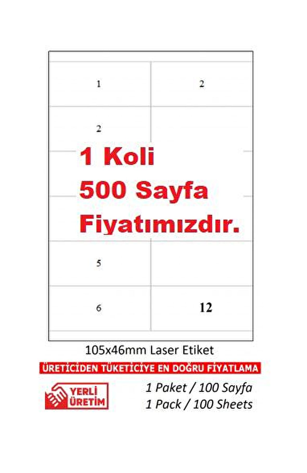 A1Etiket Tw-2512 500 A4 Sayfa Lazer Etiket 105 x 46 mm 1 A4 Sayfada 12 Etiket