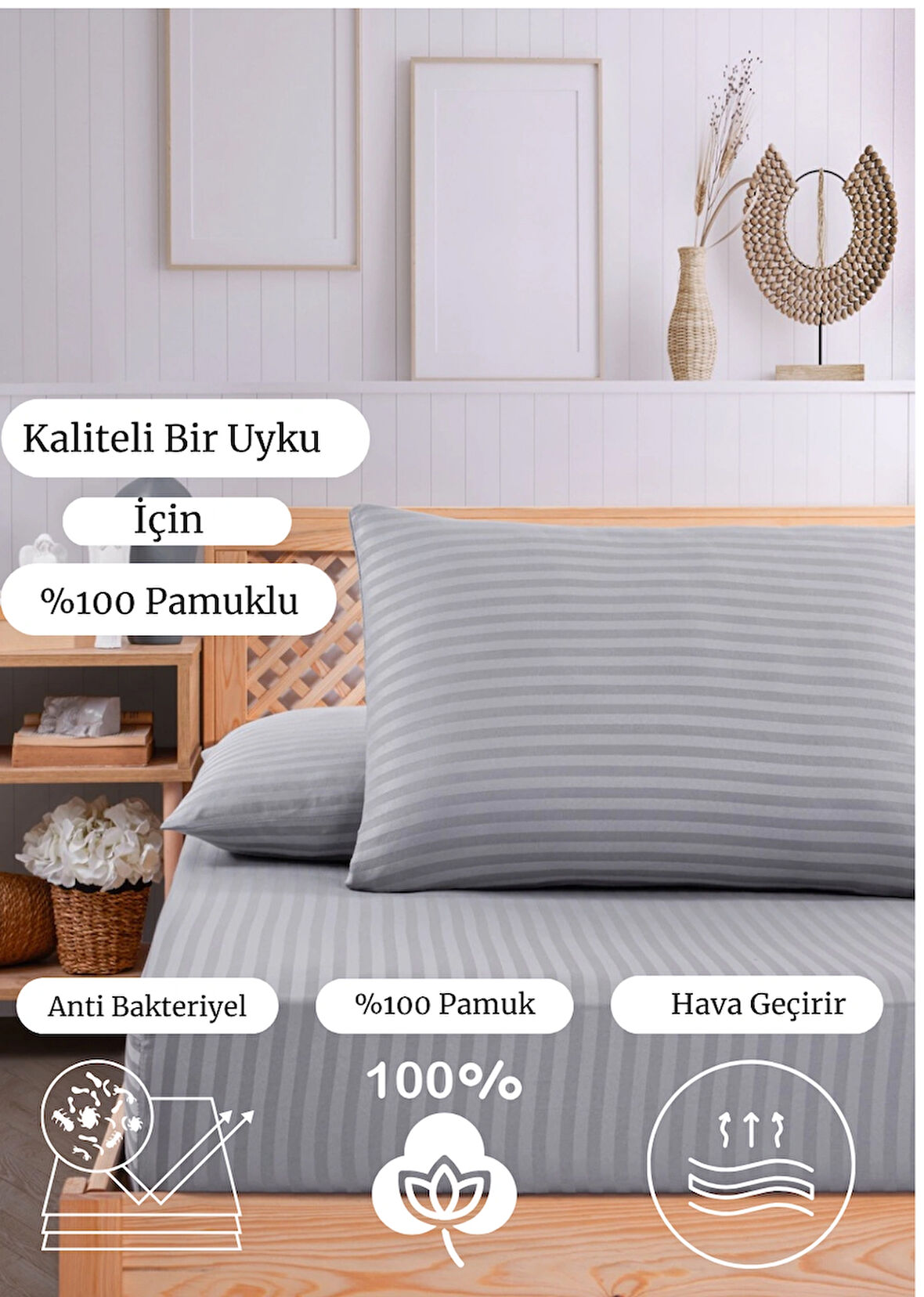 Soft Cotton Çift Kişilik Lastikli Çarşaf Seti 160x200 Cm + 2 Adet Yastık Kılıfı 50x70 Cm