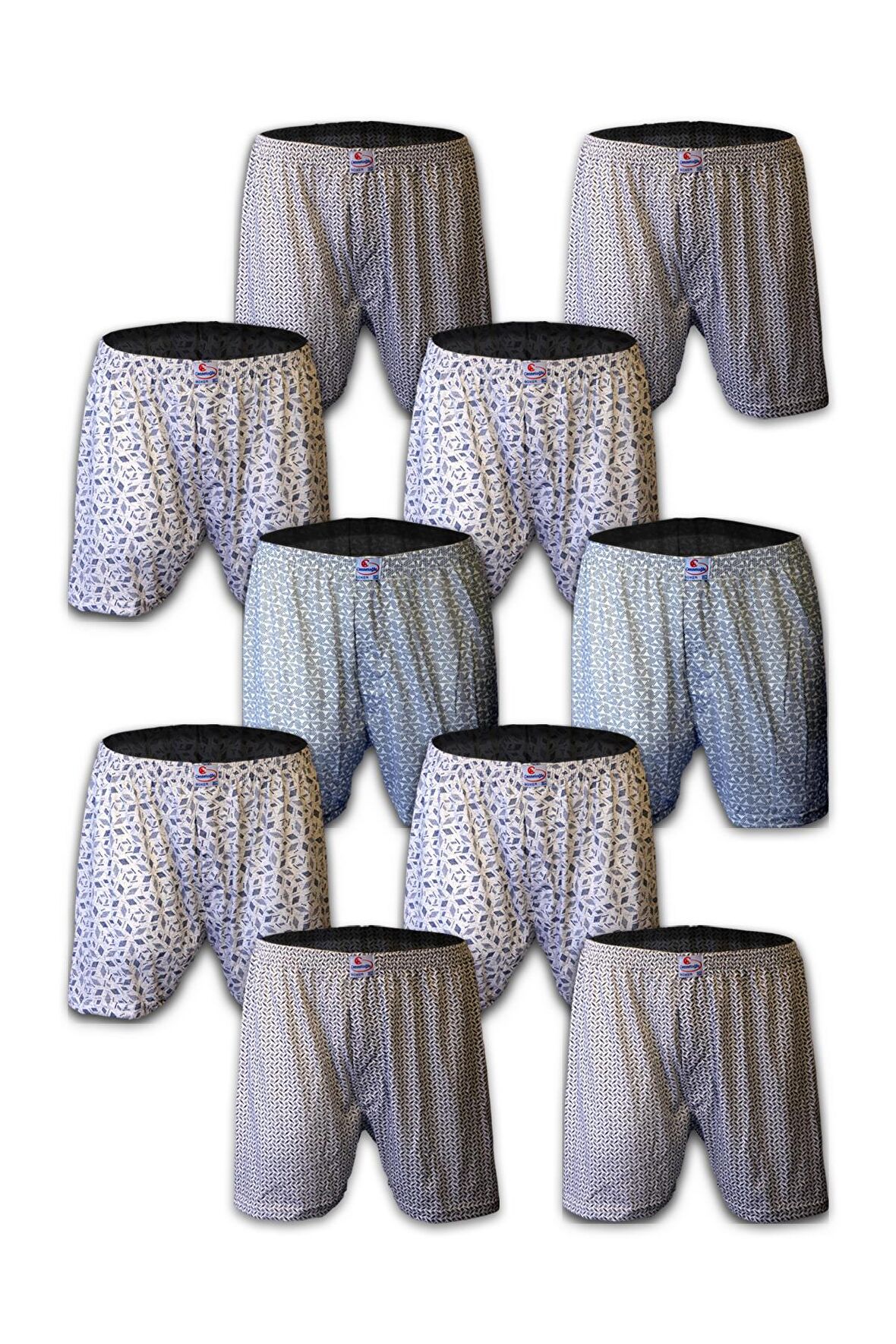 Erkek 10'lu Paket Karışık Desenli Düğmeli Boxer 