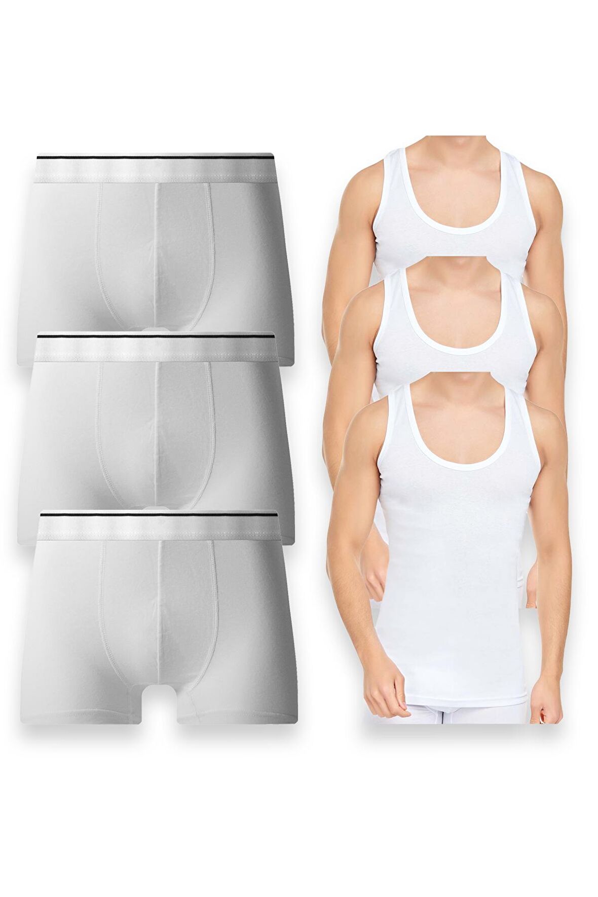 Erkek Pamulu Atlet Boxer Takımı Basic 3'lü Premium Paket
