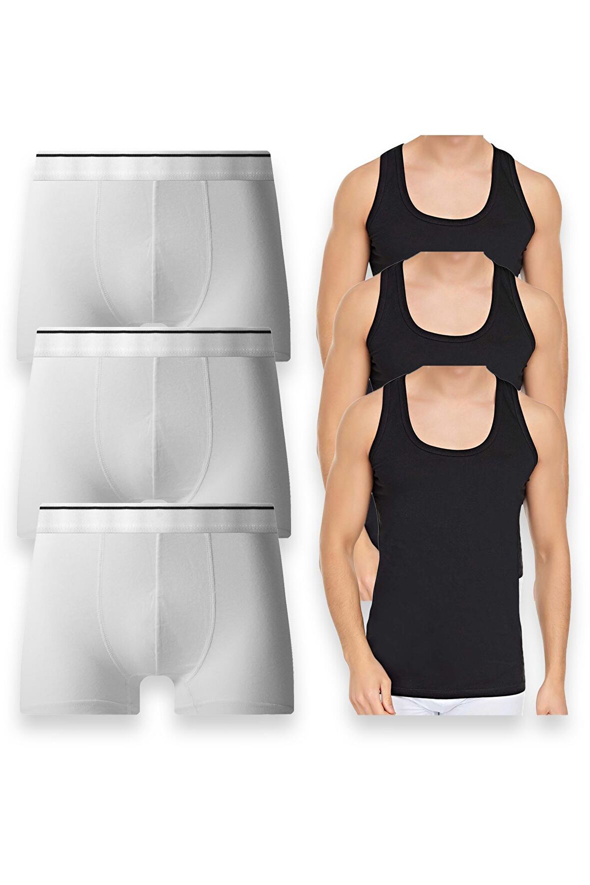 Erkek Pamulu Atlet Boxer Takımı Basic 3'lü Premium Paket