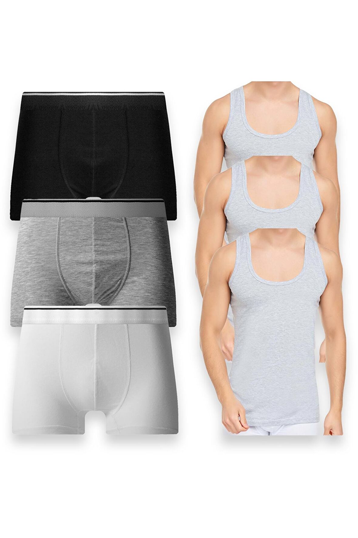 Erkek Pamulu Atlet Boxer Takımı Basic 3'lü Premium Paket