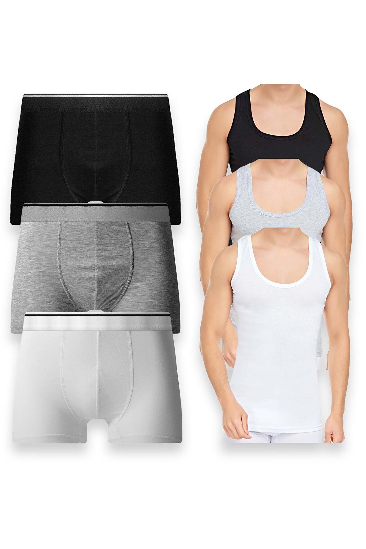Erkek Pamulu Atlet Boxer Takımı Basic 3'lü Premium Paket