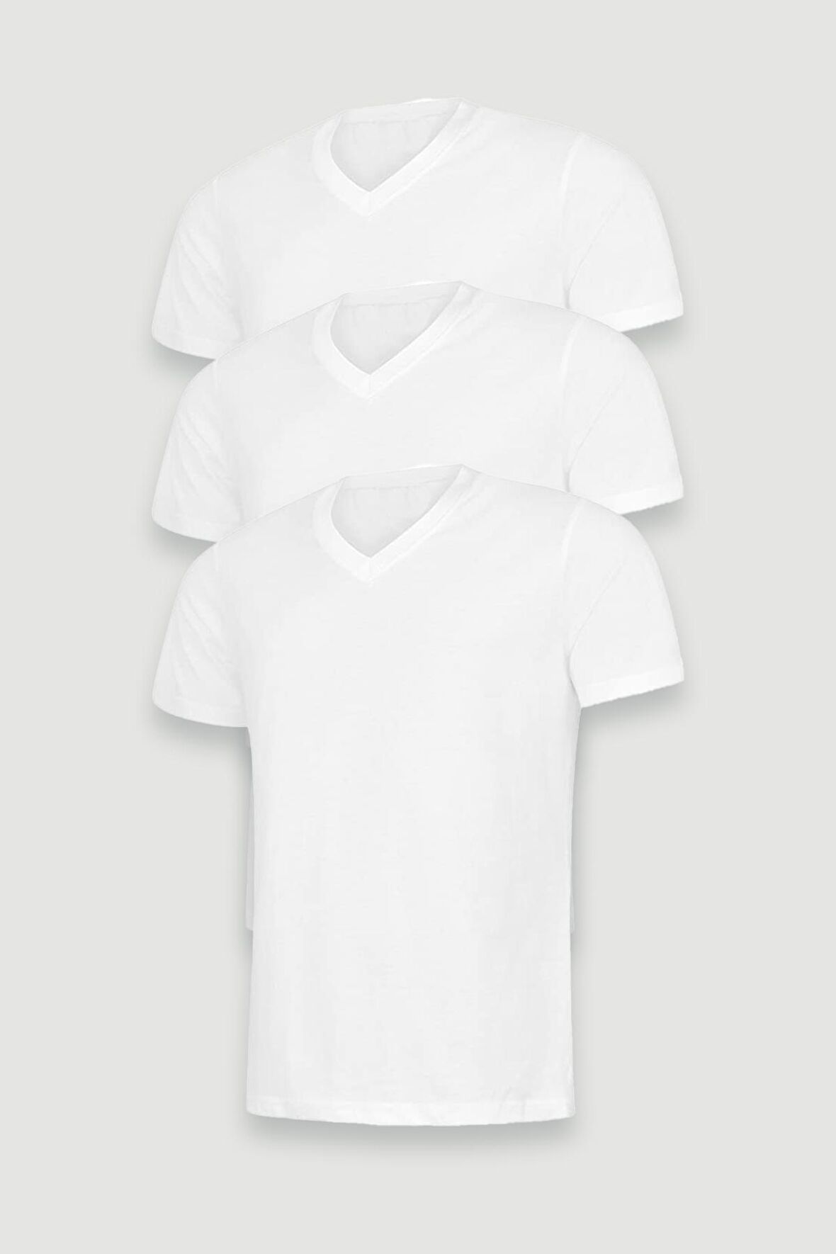 Erkek 3'lü Slim Fit V Yaka %100 Pamuk Kısa Kollu Tişört