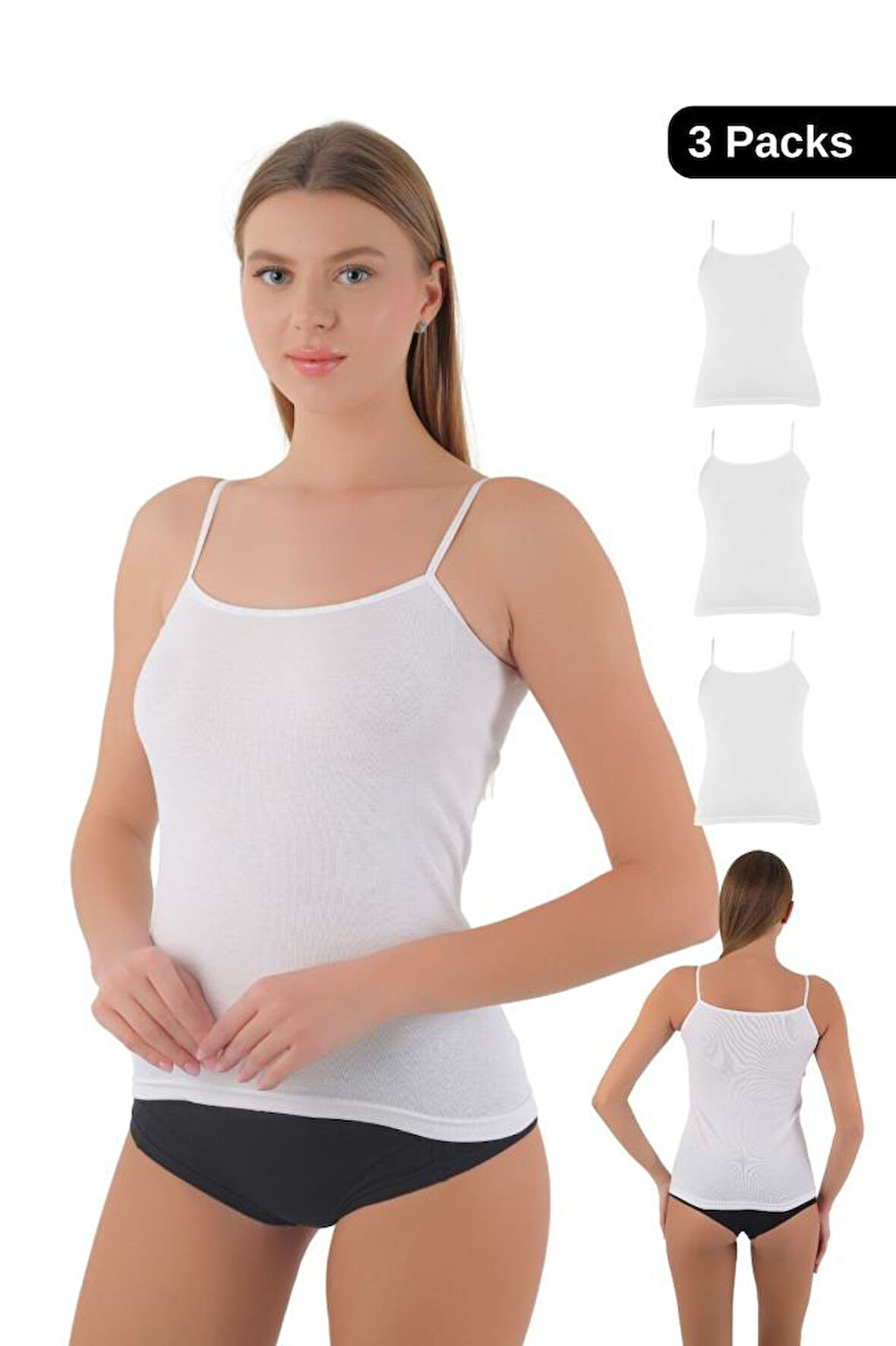 Kadın Beyaz 3 Adet İp Askılı Atlet 100% Pamuk Özel  Ambalajlı Paket