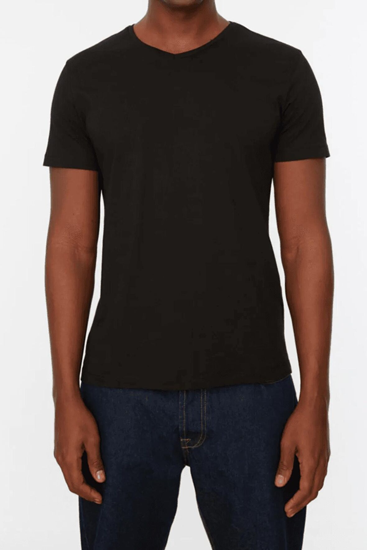 Erkek V Yaka %100 Pamuk Kısa Kollu Tişört