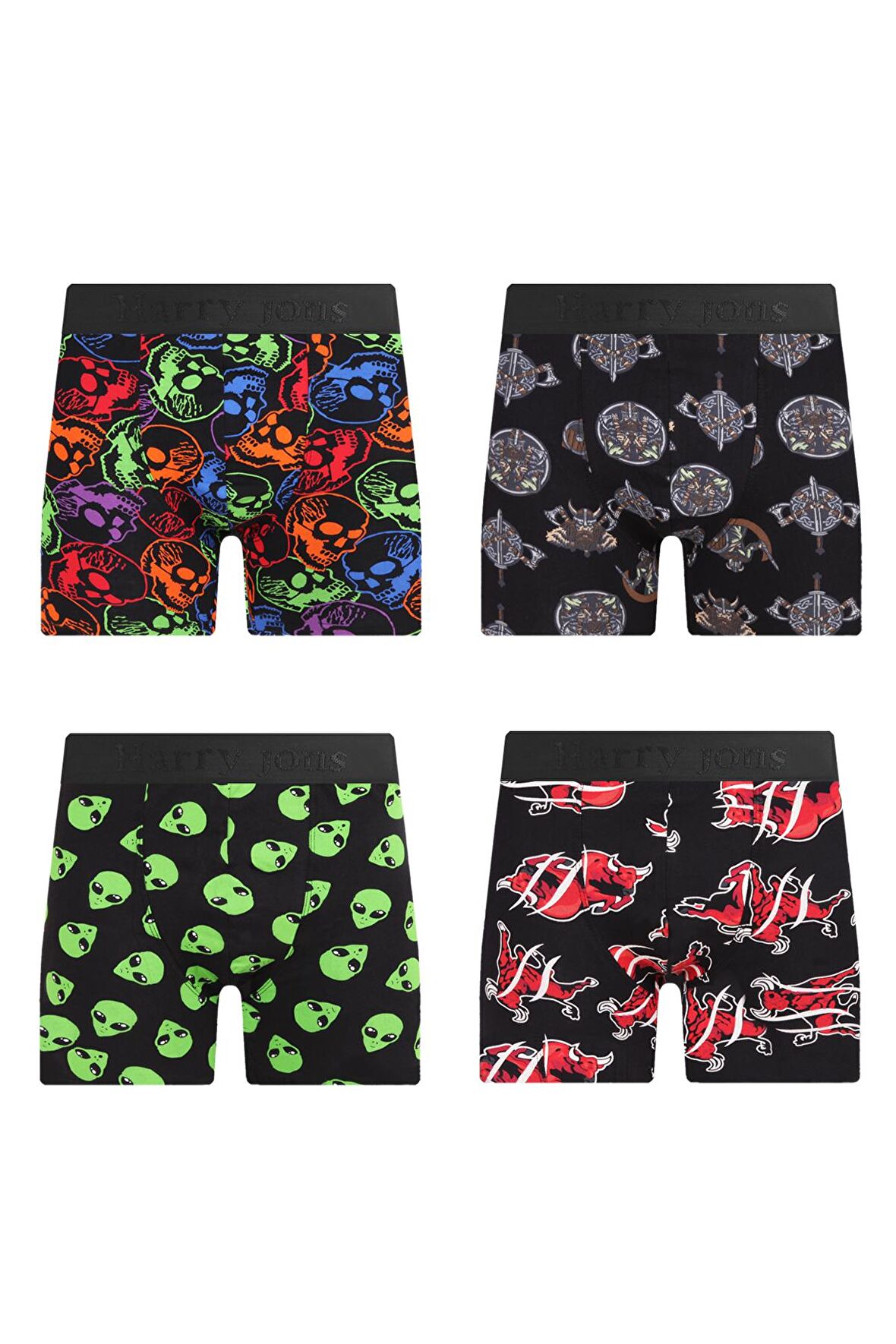 Erkek Desenli Renkli Pamuklu Boxer 4'lü Paket 