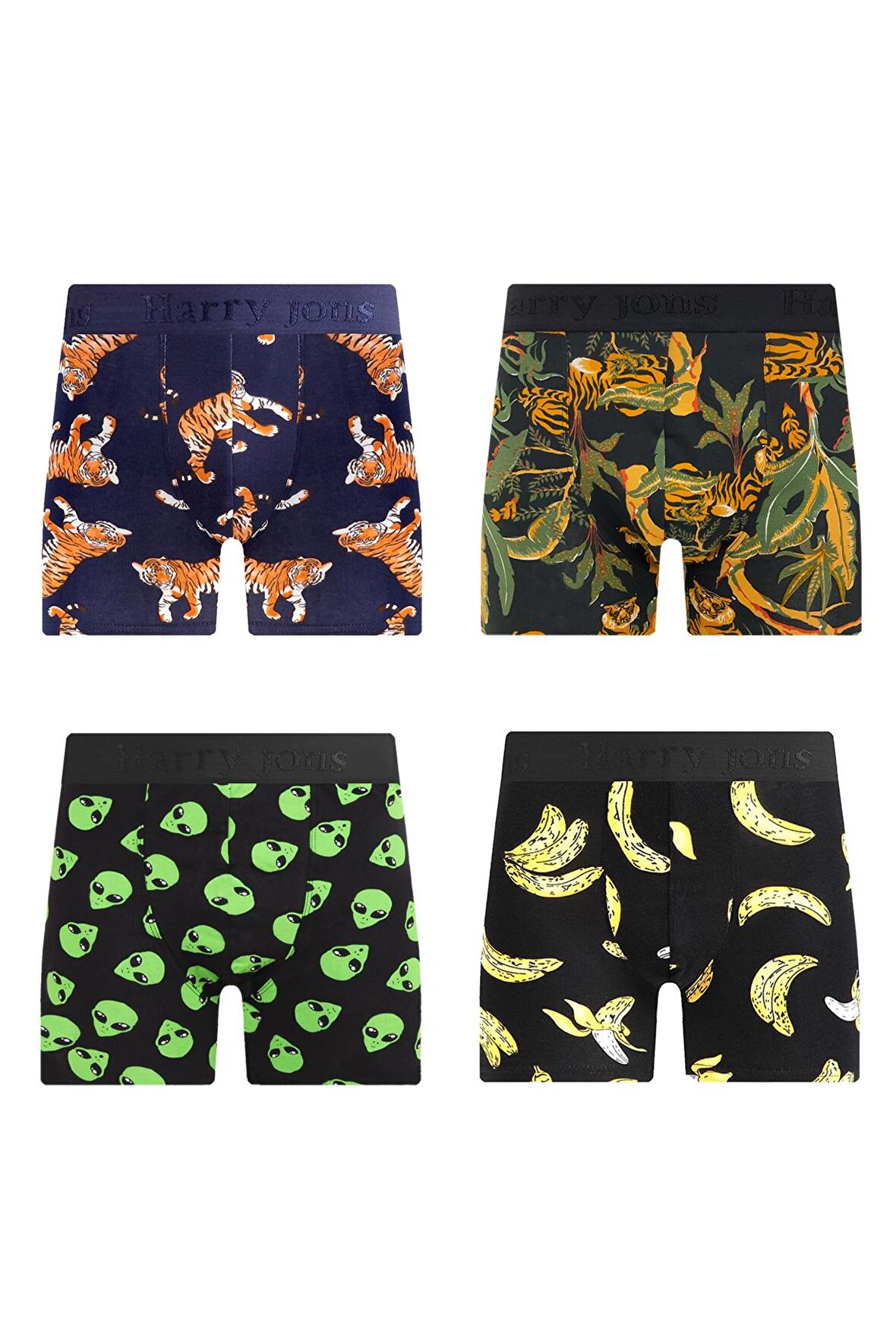 Erkek Desenli Renkli Pamuklu Boxer 4'lü Paket 