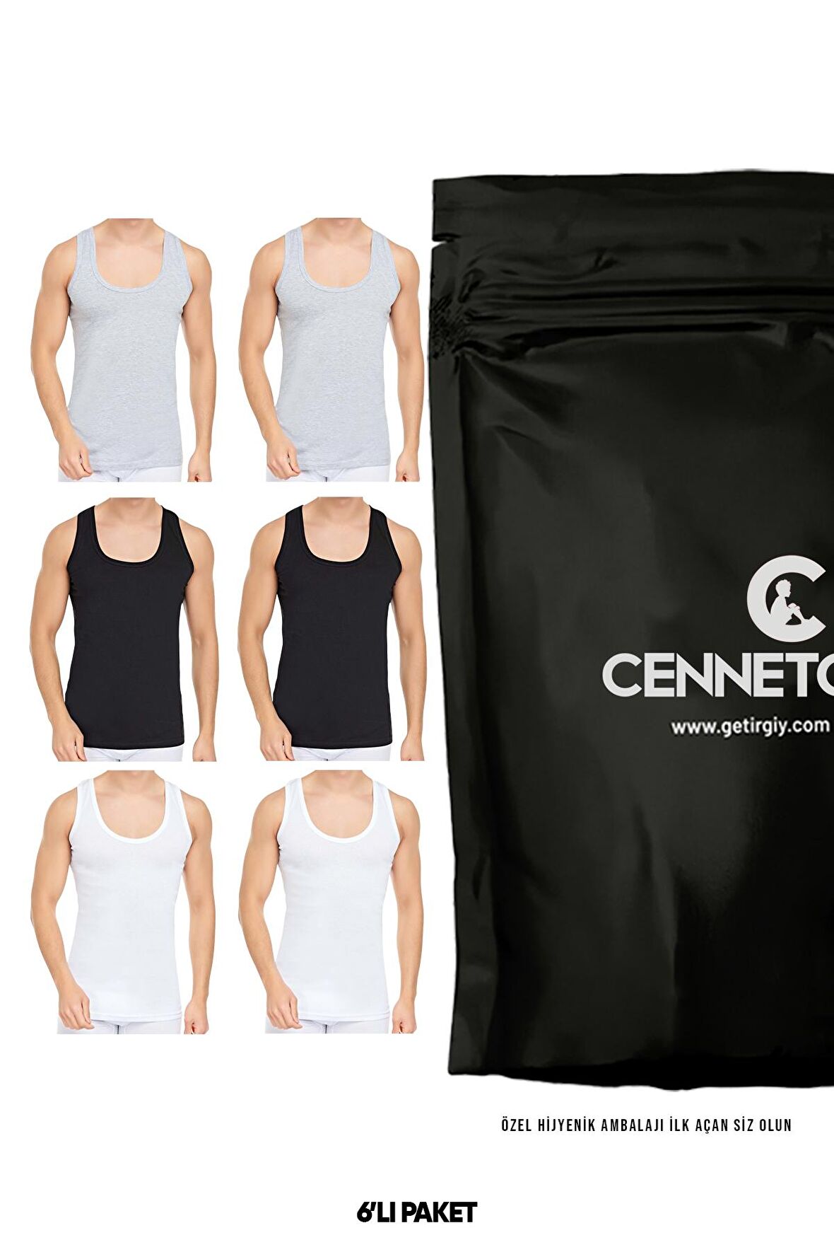 CENNETOĞLU 6 Adet %100 Pamuk  Paketinde Beyaz Erkek Penye Atlet EKONOMİK PAKET
